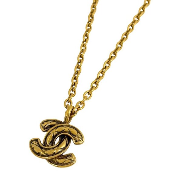 Chanel CC Logo Chain Necklace Quilted Gold Plated - Picture 1 of 6